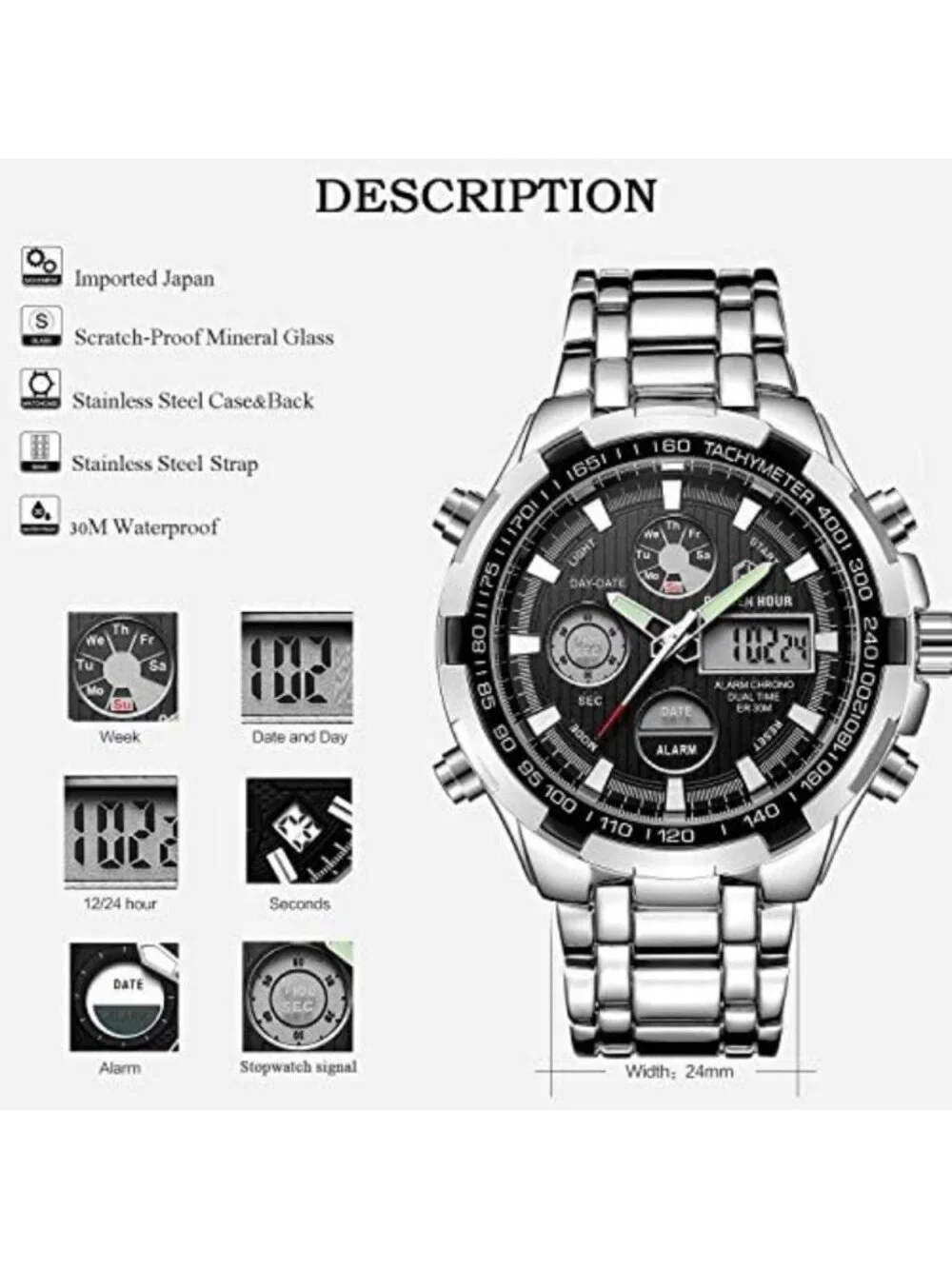 Luxury Waterproof Stainless Steel Analog-Digital Watch for Men - Outdoor Sport